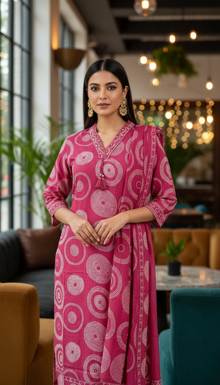 HANDCRAFTED PURE COTTON STRAIGHT SUIT SET WITH INTRICATE EMBROIDERY