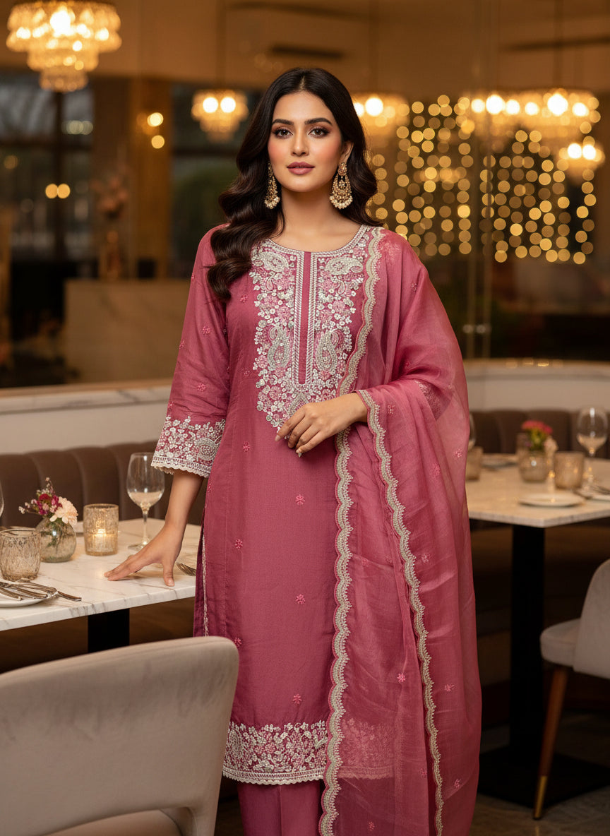 PREMIUM RANGE OF SUIT SETS, PURE RUSSIAN SILK HEAVY EMBROIDERY WORK