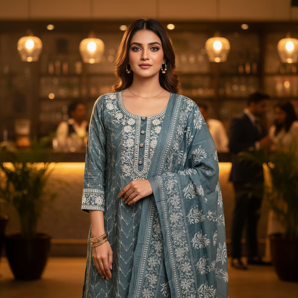 FLORAL INDOLADY TRADITIONAL SUIT SET