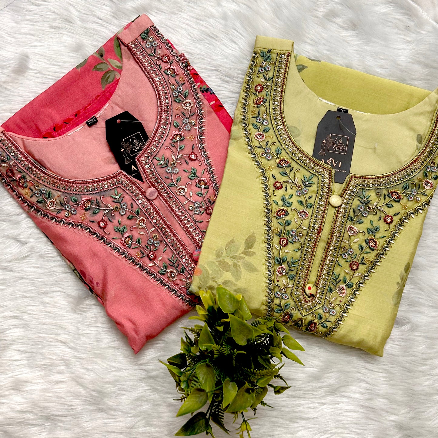 MUSLIN FLORAL DESIGNER KURTHI WITH HAND EMBROIDERY