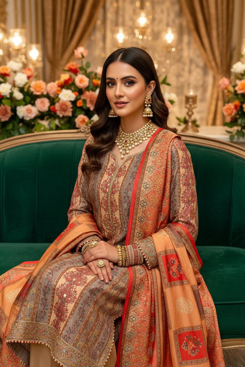 PREMIUM PURE MUSLIN FESTIVE SUIT SET WITH HANDCRAFTED DETAILING