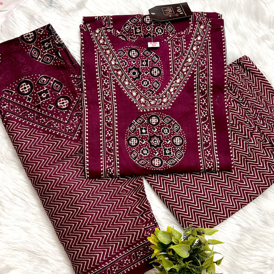 PREMIUM COTTON EMBROIDERY WORK SUIT SET – HANDCRAFTED STRAIGHT FIT ETHNIC WEAR