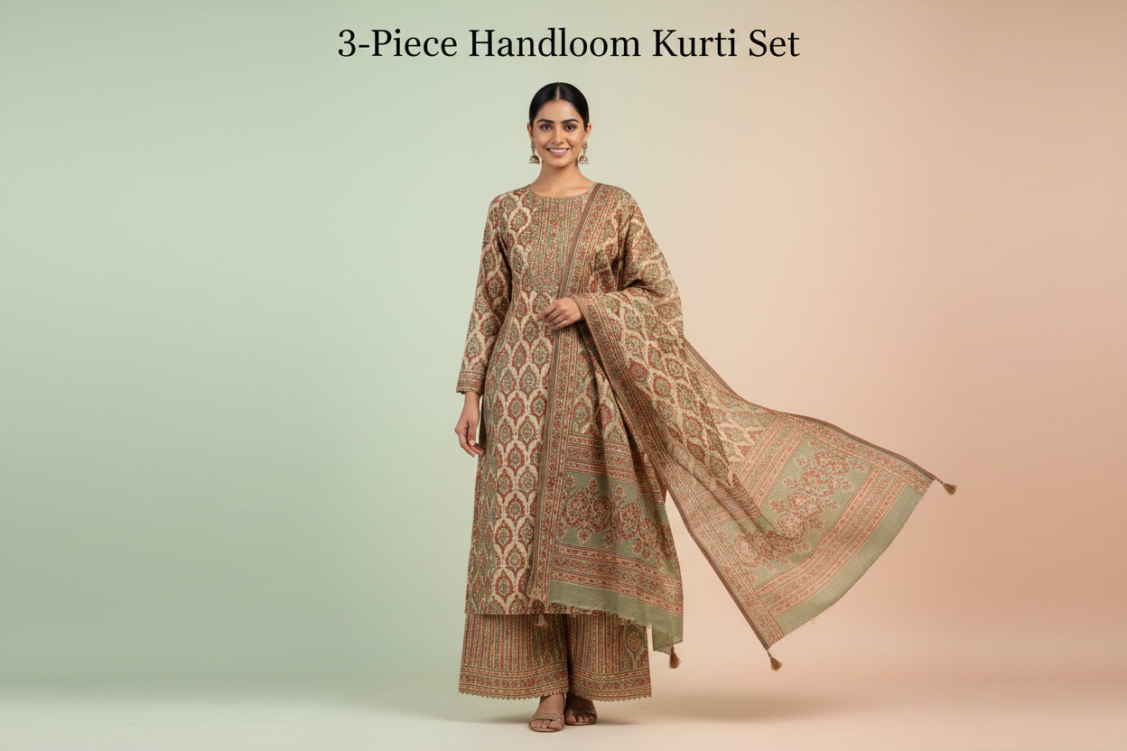 3 PEICE HANDLOOM KURTHI  SET