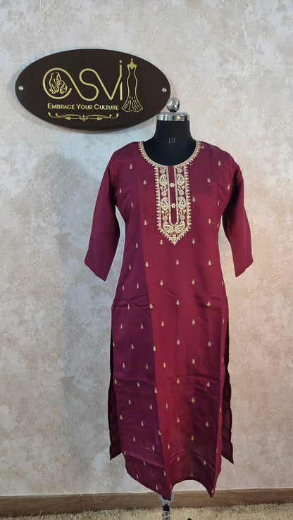 MAROON EMBROIDERED ETHNIC SUIT SET WITH BANARASI DUPATTA