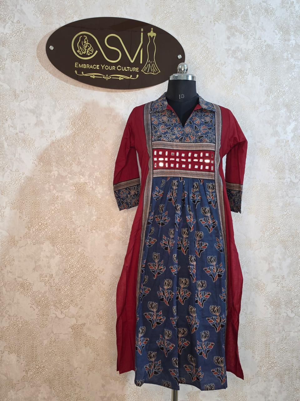 URBAN DESI OCCASIONAL WEAR – MIRROR WORK FLARED KURTHI