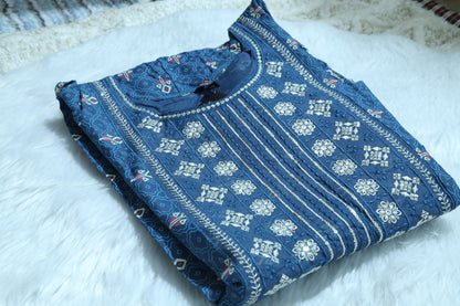 TWILIGHT FLORAL WORK KURTHI – ROYAL BLUE EDITION