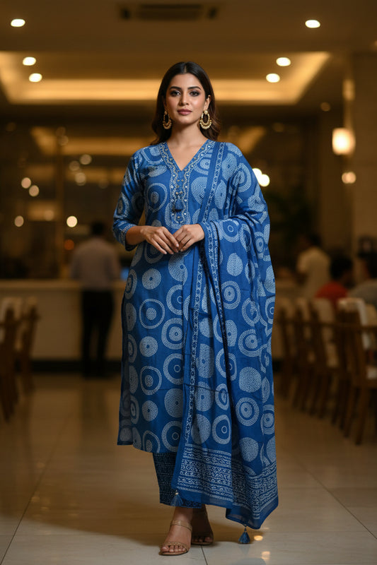 PURE COTTON STRAIGHT SUIT SET WITH HANDCRAFTED EMBROIDERY WORK