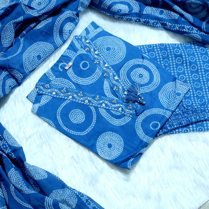 PURE COTTON STRAIGHT SUIT SET WITH HANDCRAFTED EMBROIDERY WORK