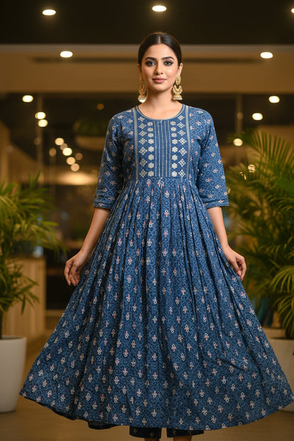 TWILIGHT FLORAL WORK KURTHI – ROYAL BLUE EDITION