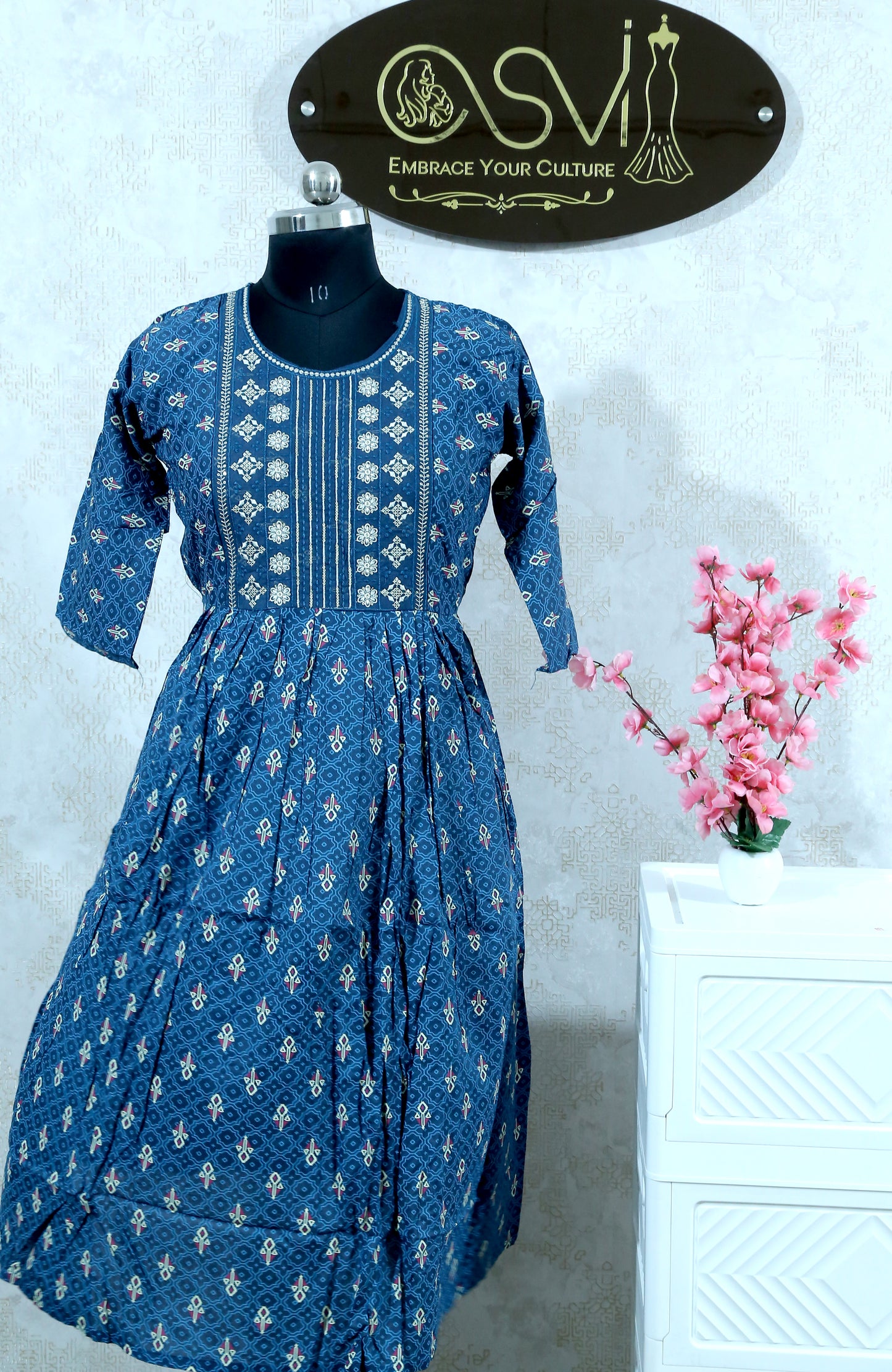 TWILIGHT FLORAL WORK KURTHI – ROYAL BLUE EDITION
