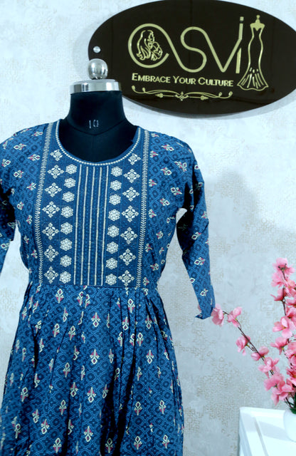 TWILIGHT FLORAL WORK KURTHI – ROYAL BLUE EDITION