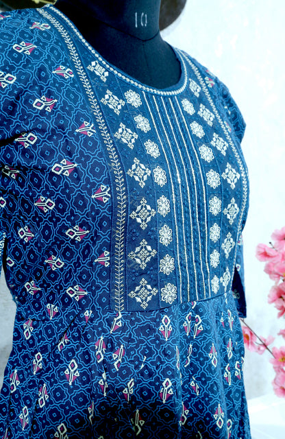 TWILIGHT FLORAL WORK KURTHI – ROYAL BLUE EDITION