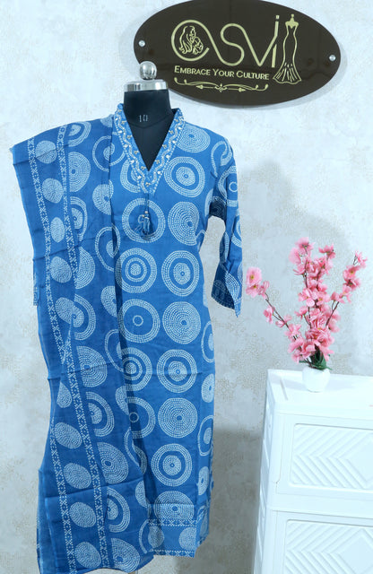 PURE COTTON STRAIGHT SUIT SET WITH HANDCRAFTED EMBROIDERY WORK