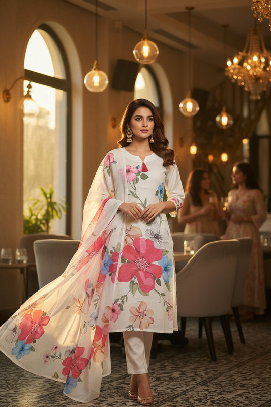 FLORAL PANKHUDI KURTHI SET FOR WOMEN