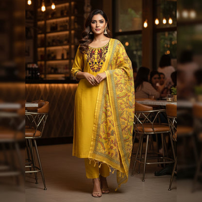 FLORAL VISCOSE RAYON KURTHI SET – V-NECK, STRAIGHT FIT