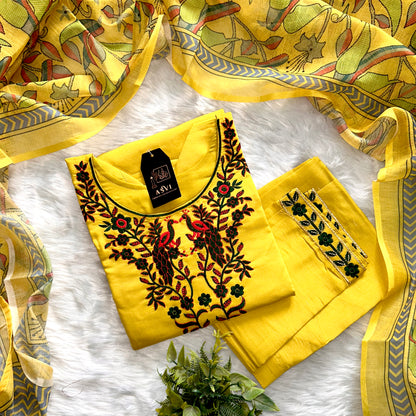 FLORAL VISCOSE RAYON KURTHI SET – V-NECK, STRAIGHT FIT