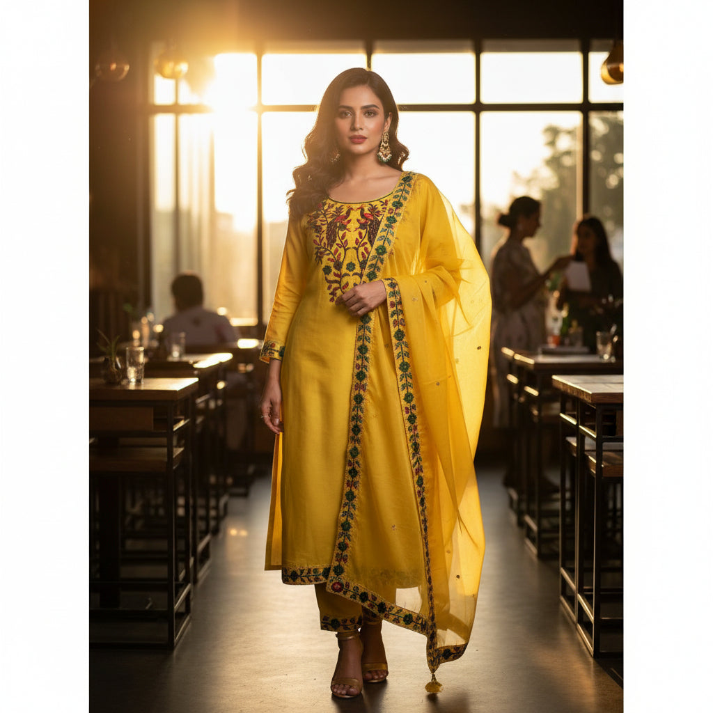 FLORAL VISCOSE RAYON KURTHI SET – V-NECK, STRAIGHT FIT