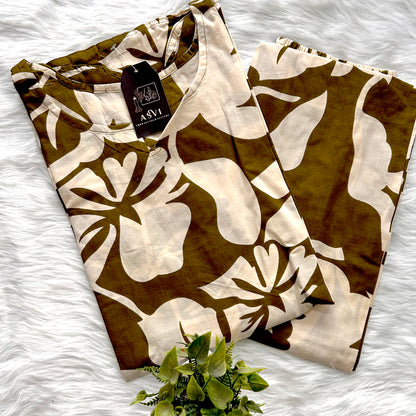 ELEGANCE OLIVE GREEN FLORAL PRINT CO-ORD SET