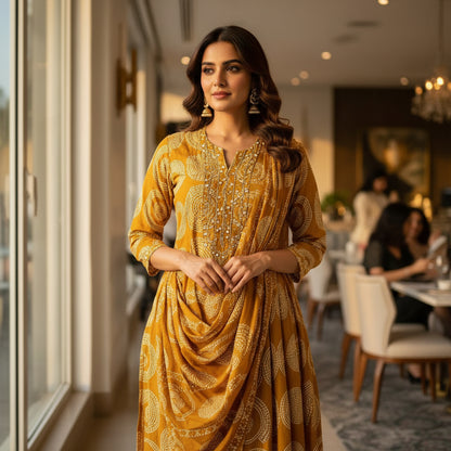 HANDCRAFTED PURE COTTON STRAIGHT SUIT SET WITH INTRICATE EMBROIDERY