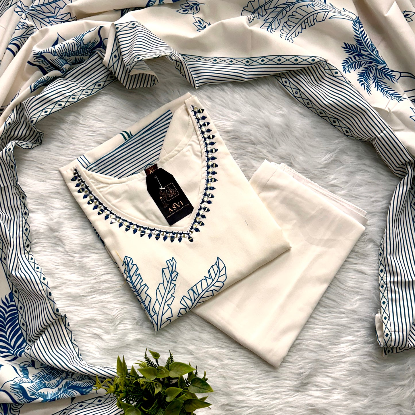 CLASSIC WHITE RAYON COTTON KURTHI – U-NECK HANDCRAFTED