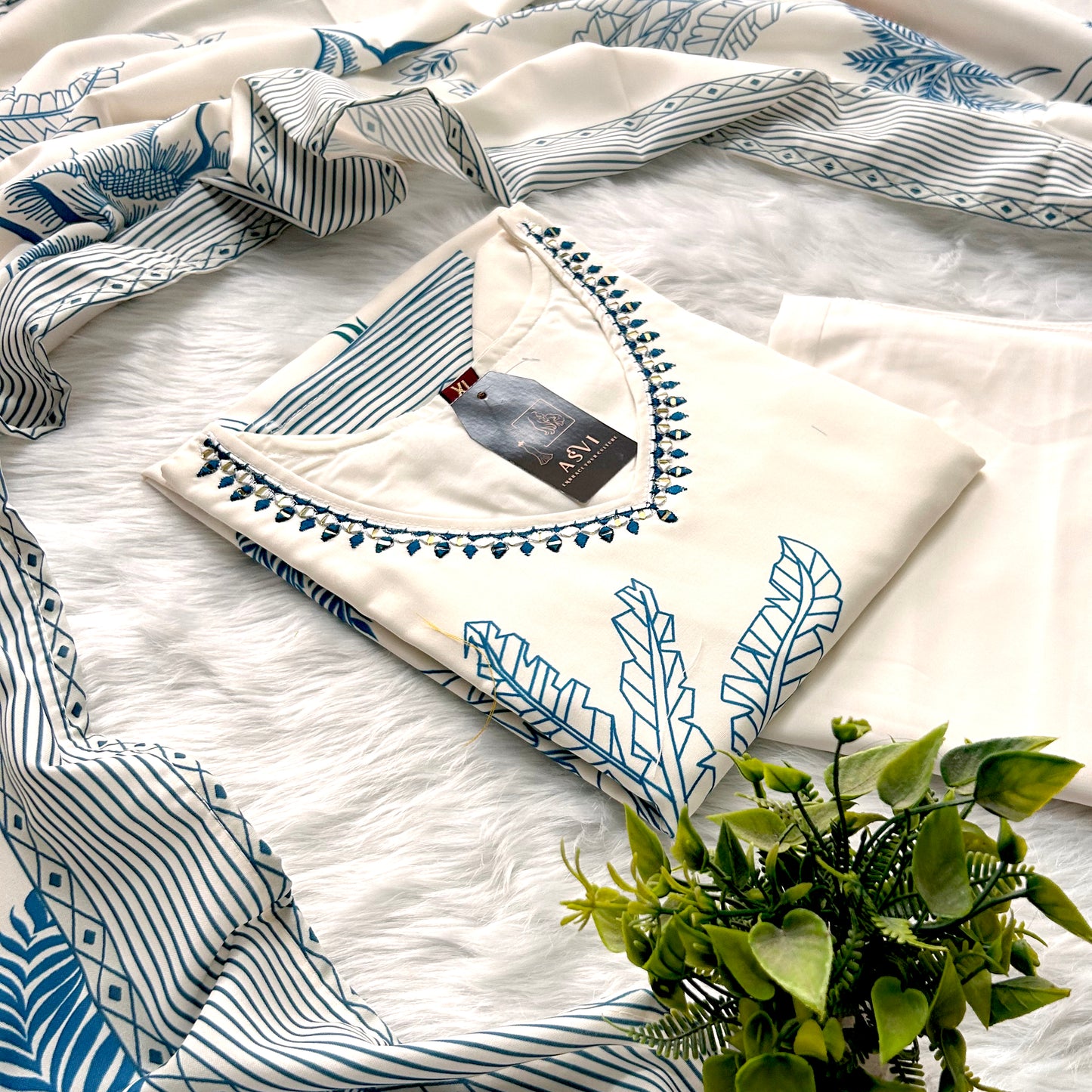 CLASSIC WHITE RAYON COTTON KURTHI – U-NECK HANDCRAFTED