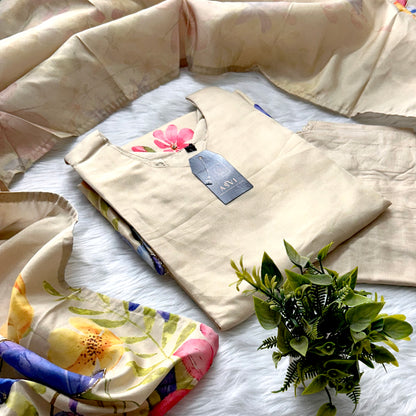 Designer Roman Shimmer Digital Floral Print Kurthi Set with Elegant Work