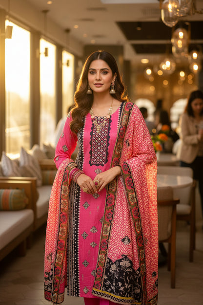 LUXE ROMAN SILK KURTHI WITH DIGITAL PRINT & HANDCRAFTED WORK