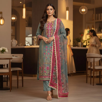 PREMIUM SILK KURTHI WITH HEART-SHAPED NECK HANDWORK & BEADS