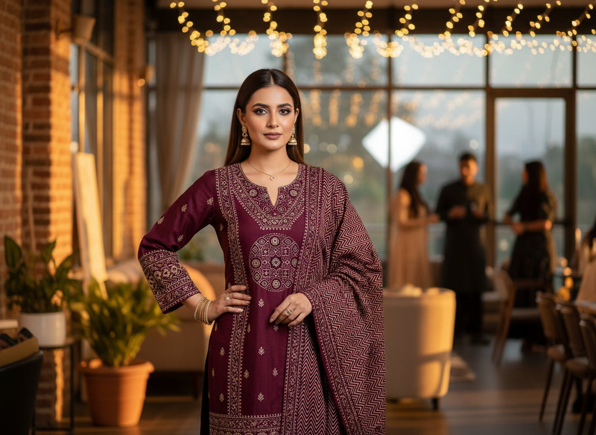 PREMIUM COTTON EMBROIDERY WORK SUIT SET – HANDCRAFTED STRAIGHT FIT ETHNIC WEAR