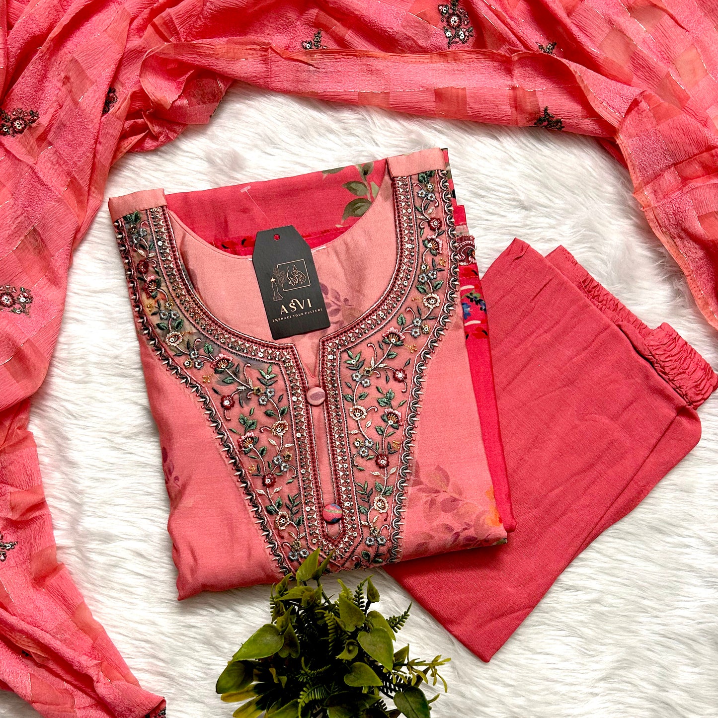 DESIGNER FLORAL MUSLIN KURTI WITH FINE HAND EMBROIDERY