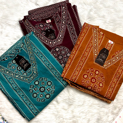 PREMIUM COTTON ETHNIC STRAIGHT SUIT SET WITH EMBROIDERY