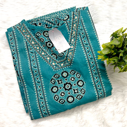 PREMIUM COTTON ETHNIC STRAIGHT SUIT SET WITH EMBROIDERY
