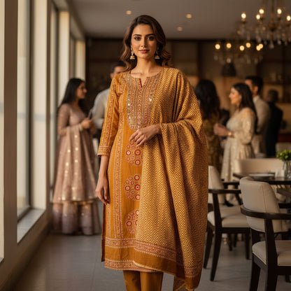 PREMIUM COTTON EMBROIDERY WORK SUIT SET – HANDCRAFTED STRAIGHT FIT ETHNIC WEAR