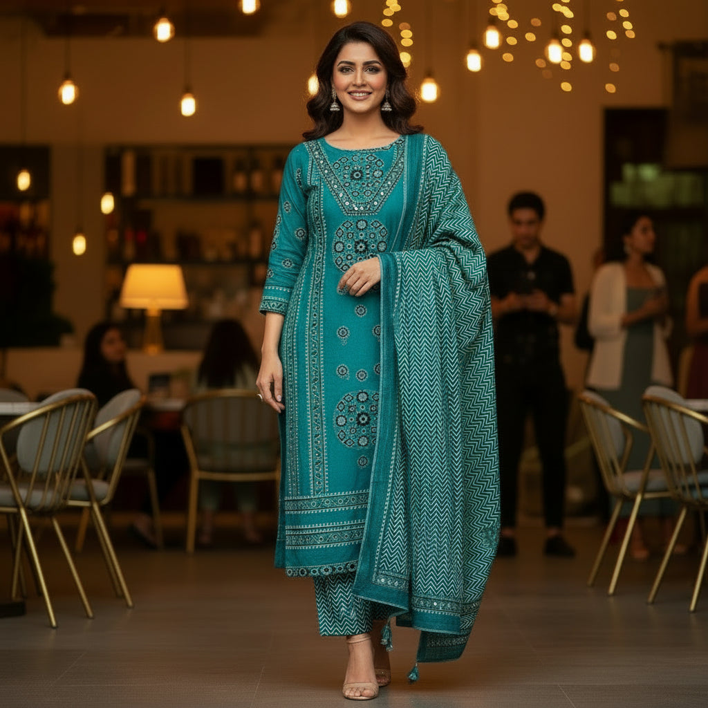 PREMIUM COTTON EMBROIDERY WORK SUIT SET – HANDCRAFTED STRAIGHT FIT ETHNIC WEAR