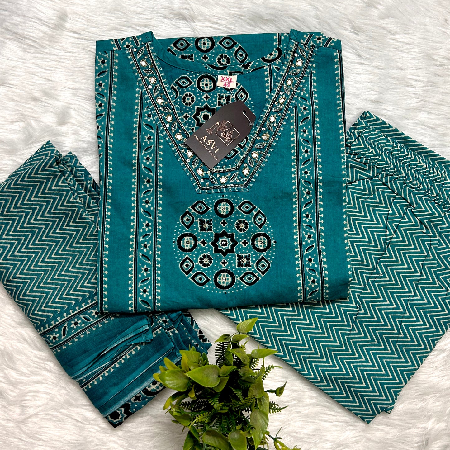 PREMIUM COTTON ETHNIC STRAIGHT SUIT SET WITH EMBROIDERY