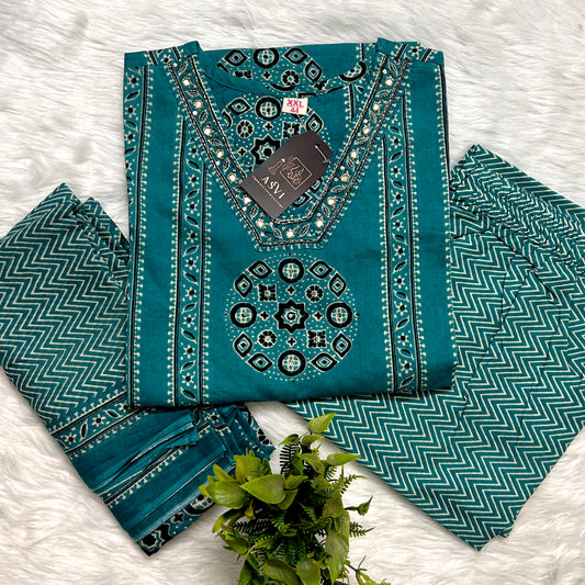 PREMIUM COTTON ETHNIC STRAIGHT SUIT SET WITH EMBROIDERY