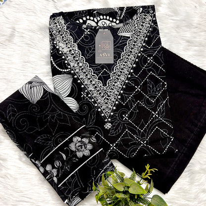 STRAIGHT-FIT PREMIUM COTTON KURTIS – V-NECK EMBROIDERED DESIGN