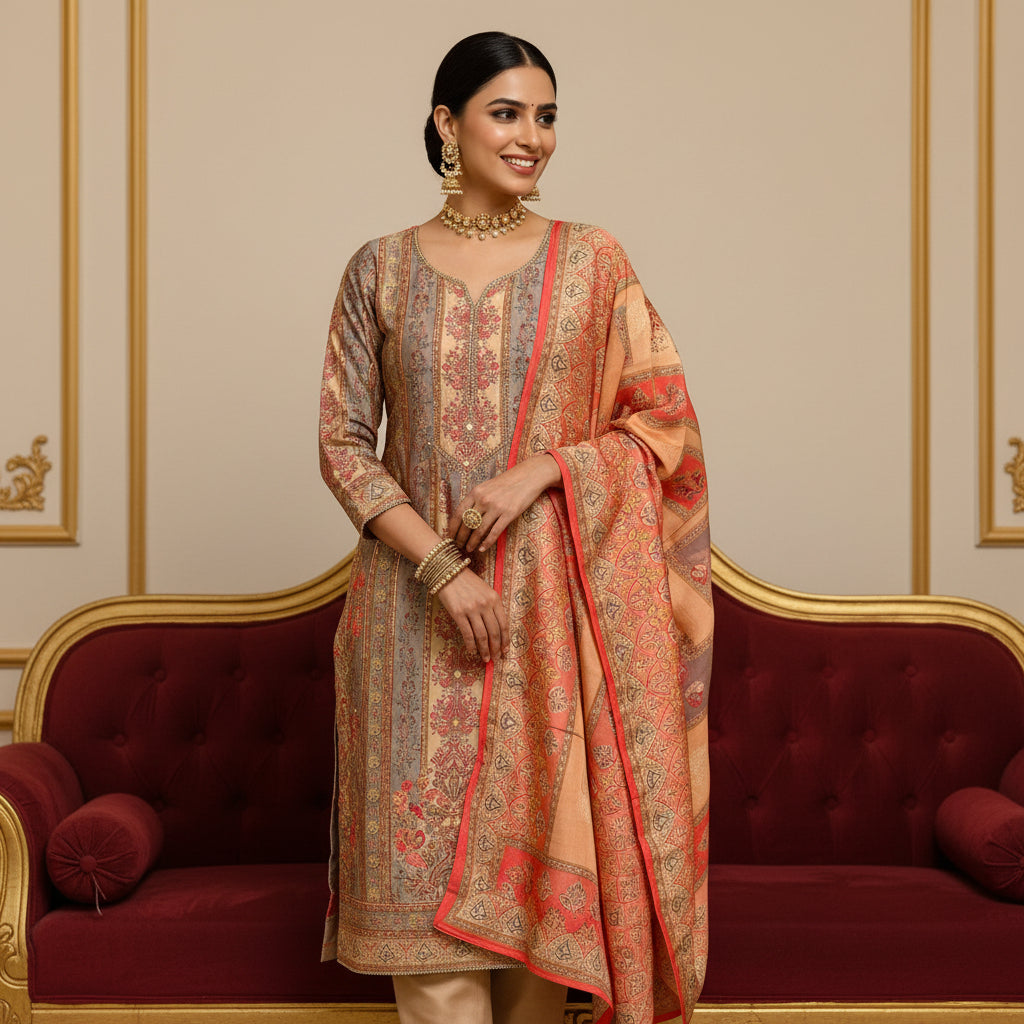 PREMIUM PURE MUSLIN FESTIVE SUIT SET WITH HANDCRAFTED DETAILING