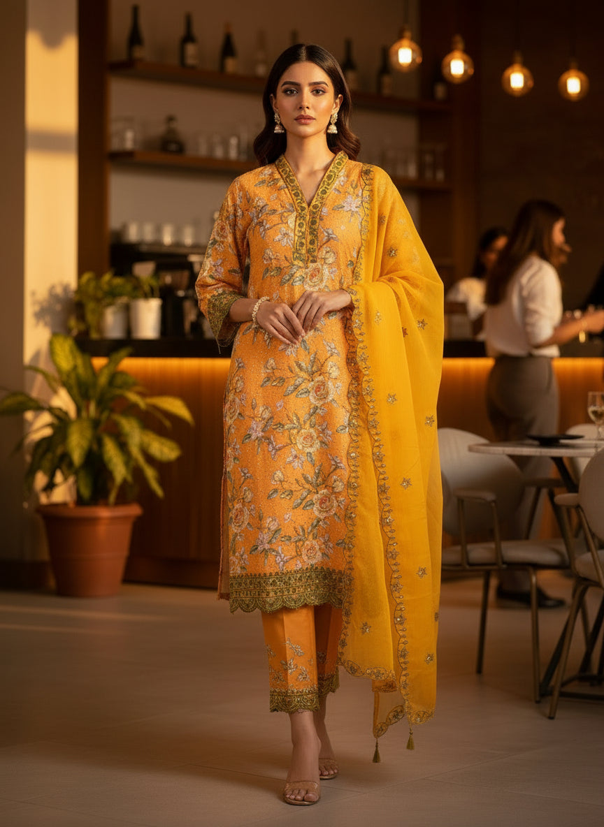 PREMIUM HANDCRAFTED MULMUL COTTON V-NECK SUIT SET