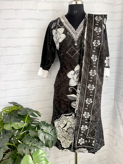 STRAIGHT-FIT PREMIUM COTTON KURTIS – V-NECK EMBROIDERED DESIGN