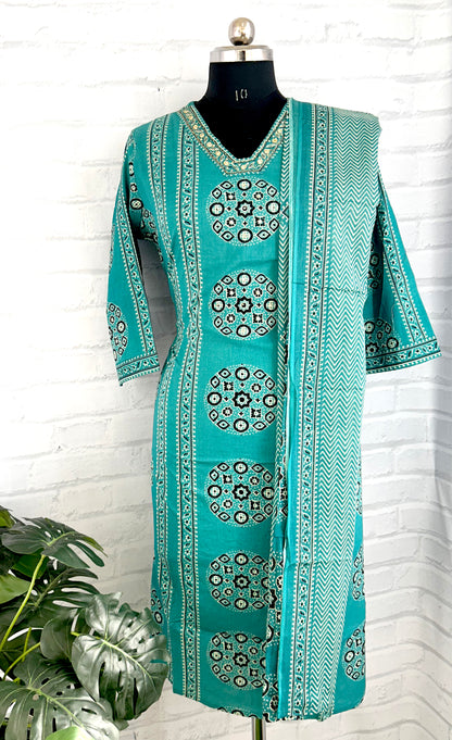 PREMIUM COTTON EMBROIDERY WORK SUIT SET – HANDCRAFTED STRAIGHT FIT ETHNIC WEAR