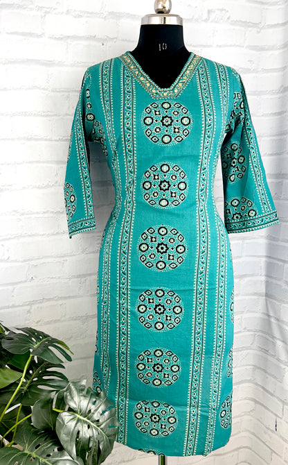 PREMIUM COTTON ETHNIC STRAIGHT SUIT SET WITH EMBROIDERY