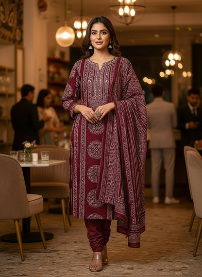 PREMIUM COTTON EMBROIDERY WORK SUIT SET – HANDCRAFTED STRAIGHT FIT ETHNIC WEAR