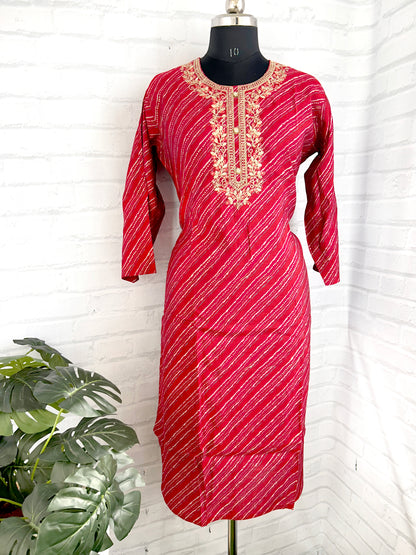 PREMIUM COTTON HEART SHAPE HANDWORK KURTHI – RED