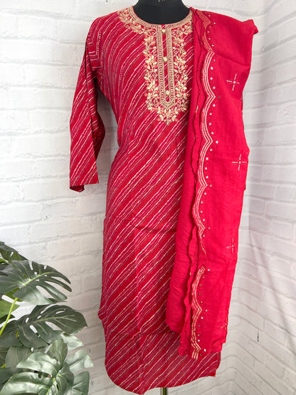 PREMIUM COTTON HEART SHAPE HANDWORK KURTHI – RED