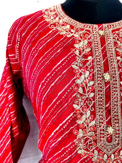 PREMIUM COTTON HEART SHAPE HANDWORK KURTHI – RED