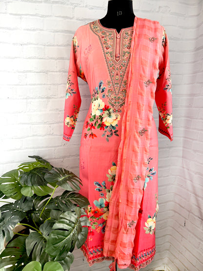 DESIGNER FLORAL MUSLIN KURTI WITH FINE HAND EMBROIDERY