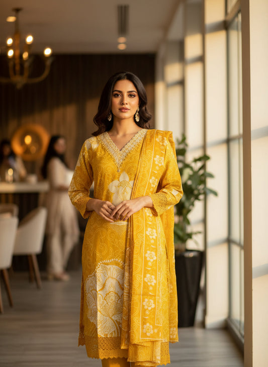 STRAIGHT-FIT PREMIUM COTTON KURTIS – V-NECK EMBROIDERED DESIGN