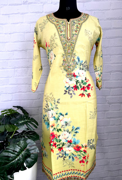 MUSLIN FLORAL DESIGNER KURTHI WITH HAND EMBROIDERY