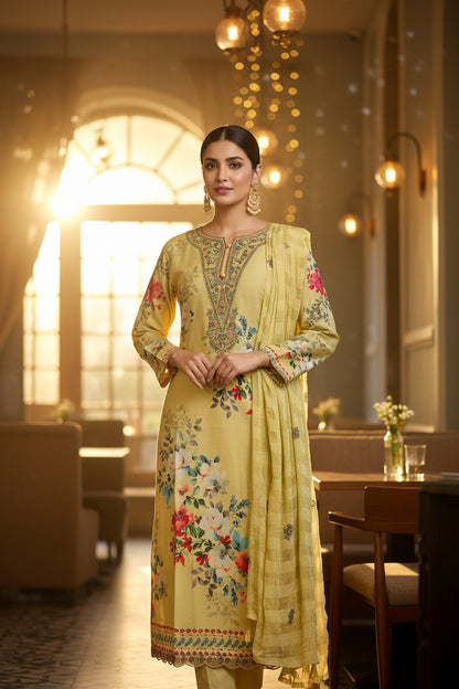 MUSLIN FLORAL DESIGNER KURTHI WITH HAND EMBROIDERY
